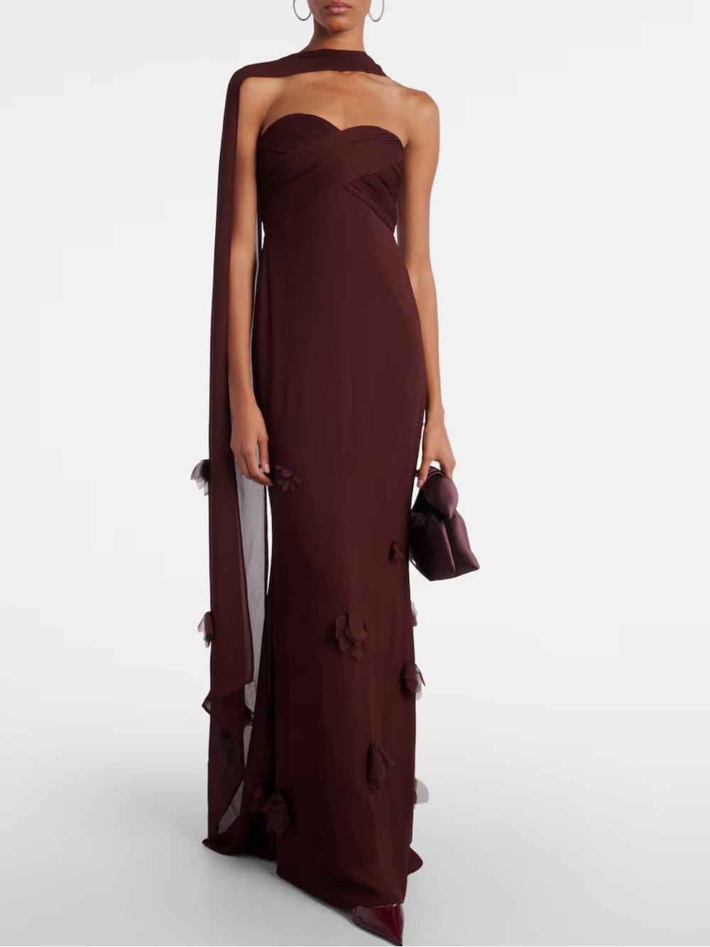 Self portrait Strapless Scarf-Detail Jersey Gown in Deep Burgundy, worn once